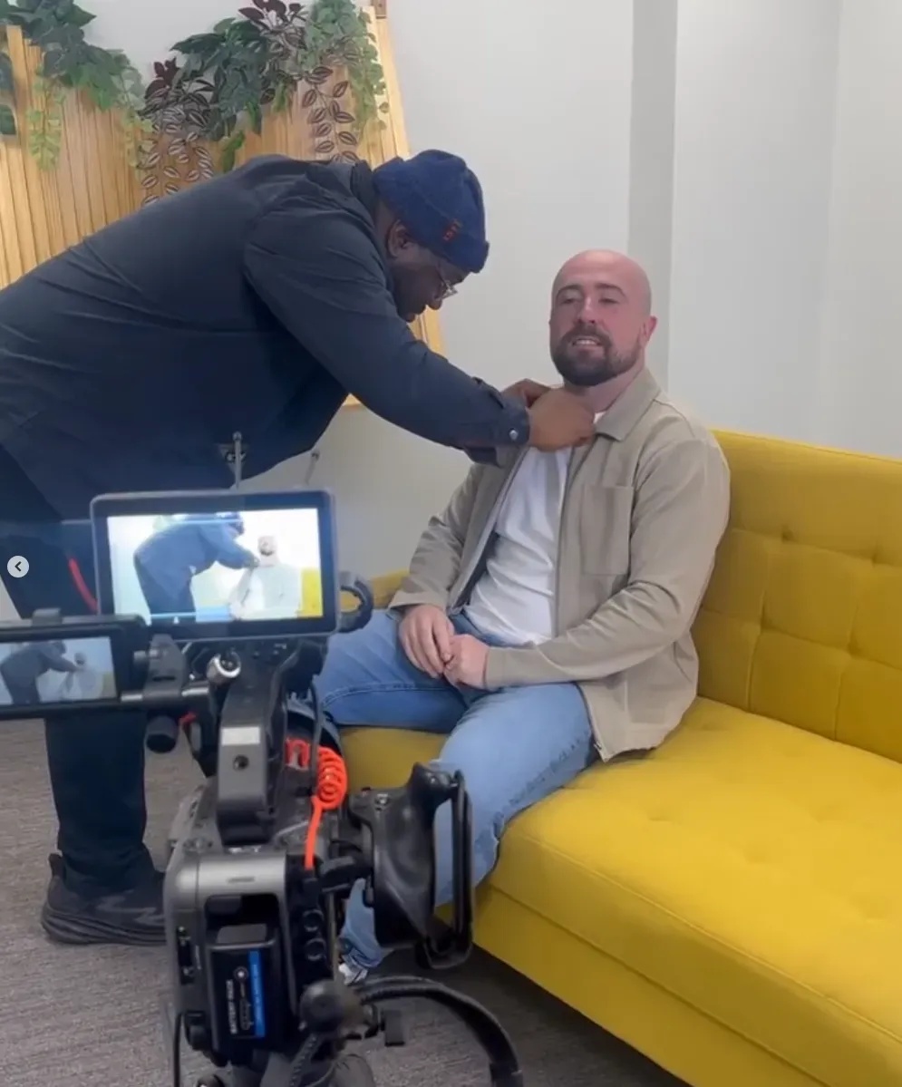 On set with a client