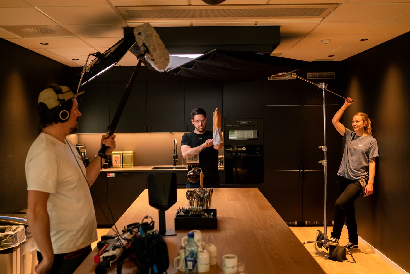 A lit set built for a filmed campaign
