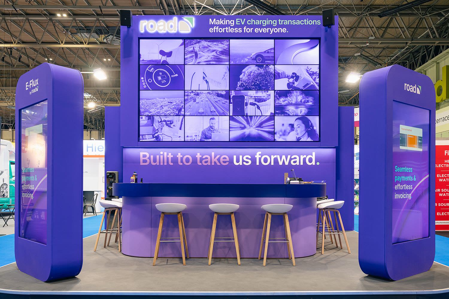 A busy exhibition stand at the NEC, filmed for a year of content